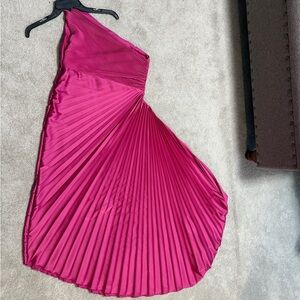 Women’s One-Shoulder Pleated Dress - Fuchsia
